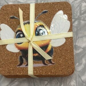 Adorable Bee Cork Coasters Set